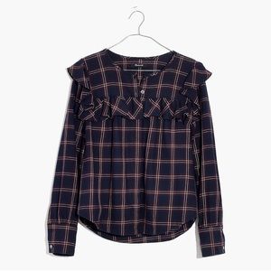 Madewell Plaid Ruffle Yoke Top